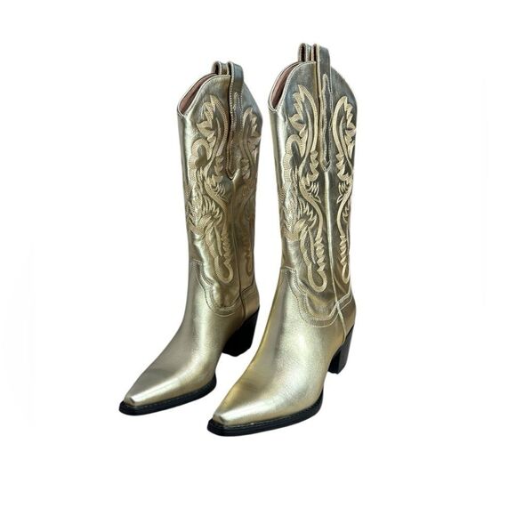 Jeffrey Campbell Dagget Gold Leather Cowboy Boots | Size 7.5 - Picture 4 of 13